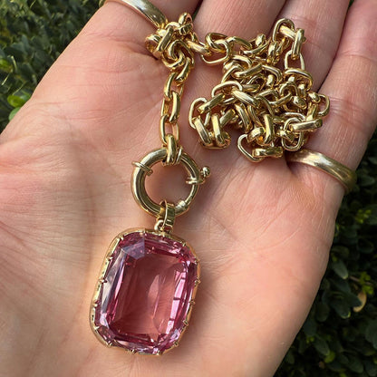 28Ct Radiant Cut Pink Morganite Vintage Style Pendant Necklace-JEWELBUYS
