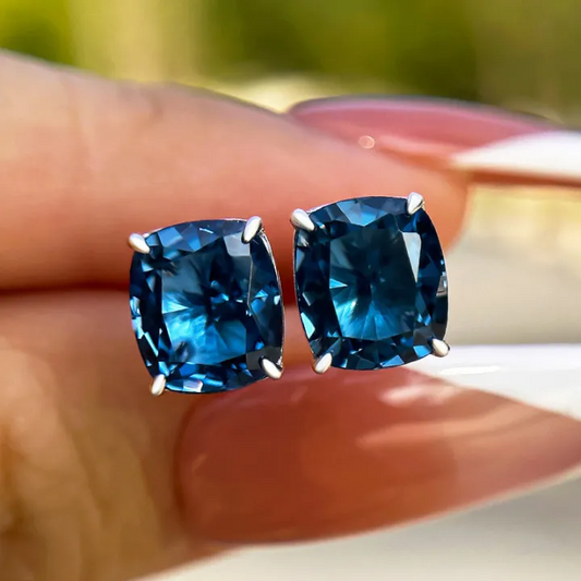 Simple and Classic 2ct Cushion Cut Blue Sapphire Earrings-JEWELBUYS