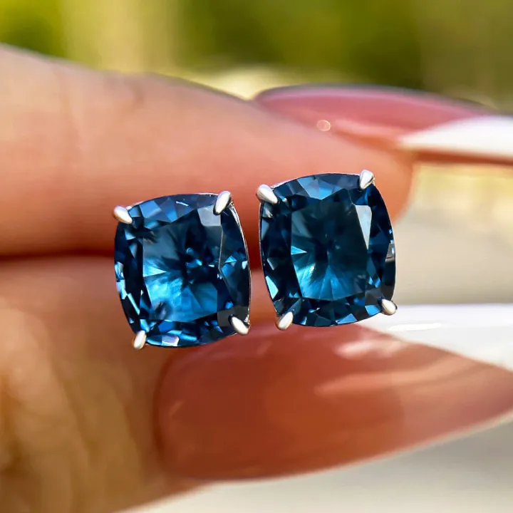 Simple and Classic 2ct Cushion Cut Blue Sapphire Earrings-JEWELBUYS