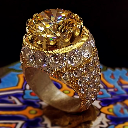 Gorgeous 15 ctw Round Cut Yellow Gemstone Ring -JEWELBUYS