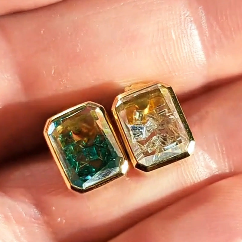 1.0 Ctw Shaker Emerald and White Sapphire Stud Earrings-JEWELBUYS