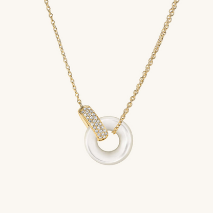 Simple Round Cut White Sapphire Pave Set Pearl Necklace-JEWELBUYS