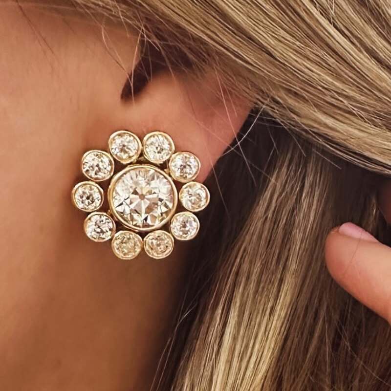 3ct Round Cut Wildflower Earrings-JEWELBUYS