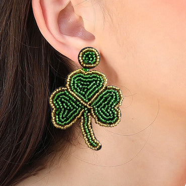 Green Small Fresh Shamrock Rice Bead Earrings - JEWELBUYS