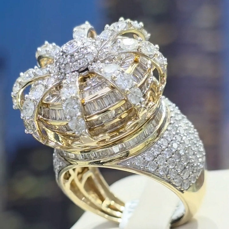 6.5Ctw Round and rectangular cut sapphire king's crown ring- JEWELBUYS