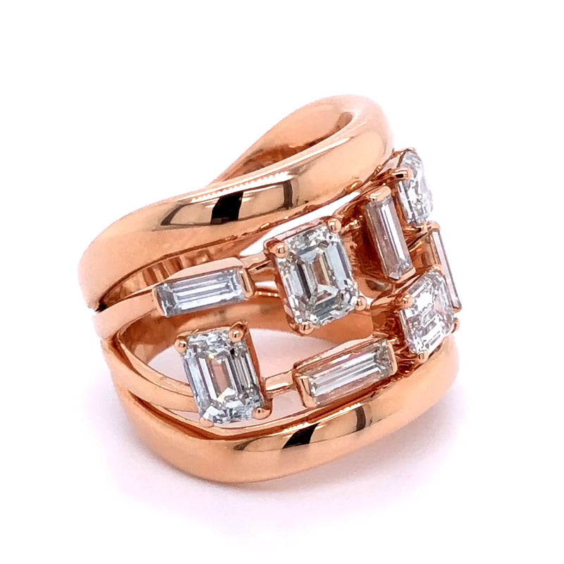 4.18ctw Rose Gold Baguette Sapphire Wide Ring-JEWELBUYS