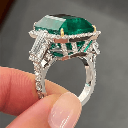 8ct Emerald Cut and Paired Baguette Cut Engagement Ring-JEWELBUYS
