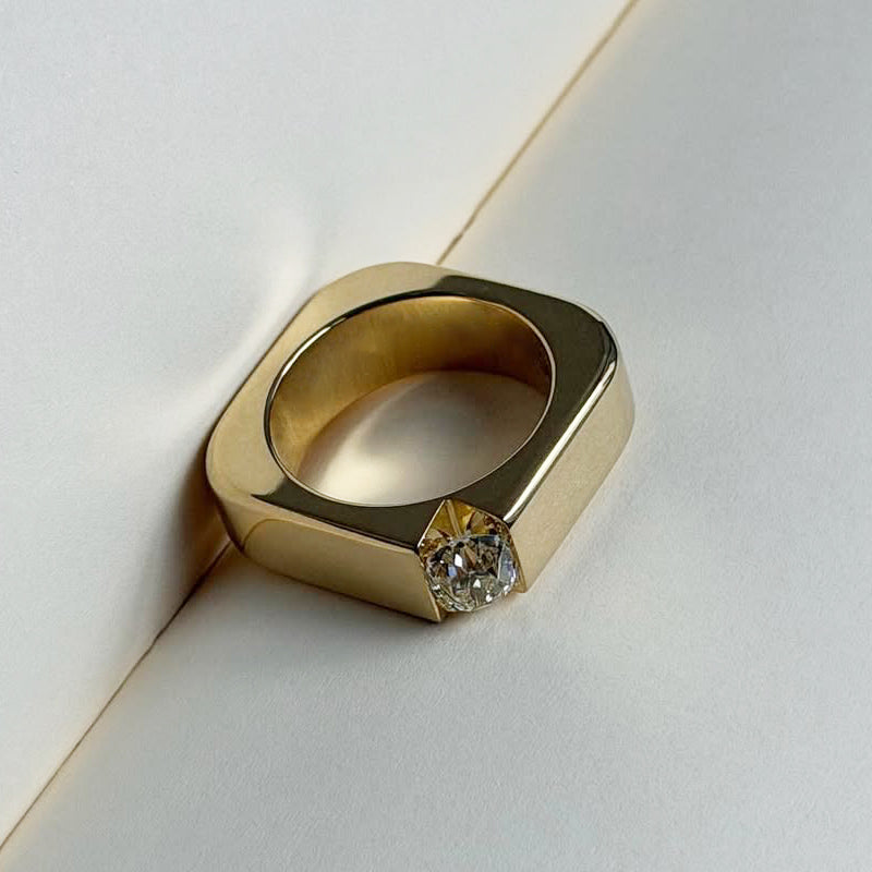 0.88Ct antique-cut single gemstone ring-JEWELBUYS