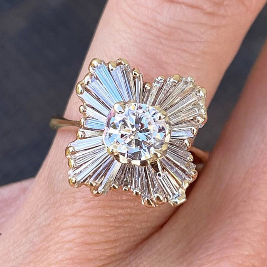 2.47ctw round and baguette cut white sapphire ballet ring-JEWELBUYS