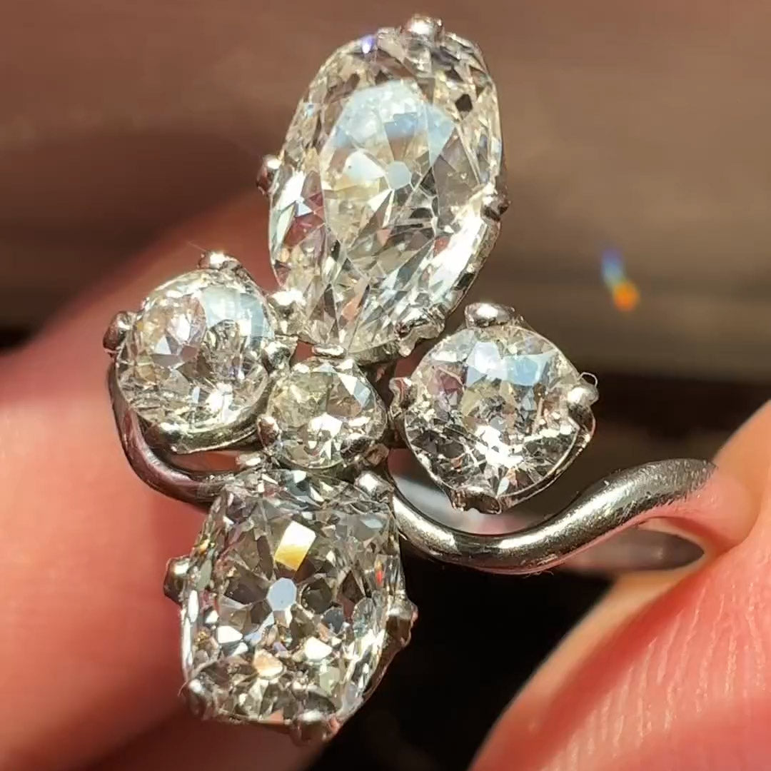 2.13ctw Edwardian Old Mine Cut White Sapphire Ring -JEWELBUYS