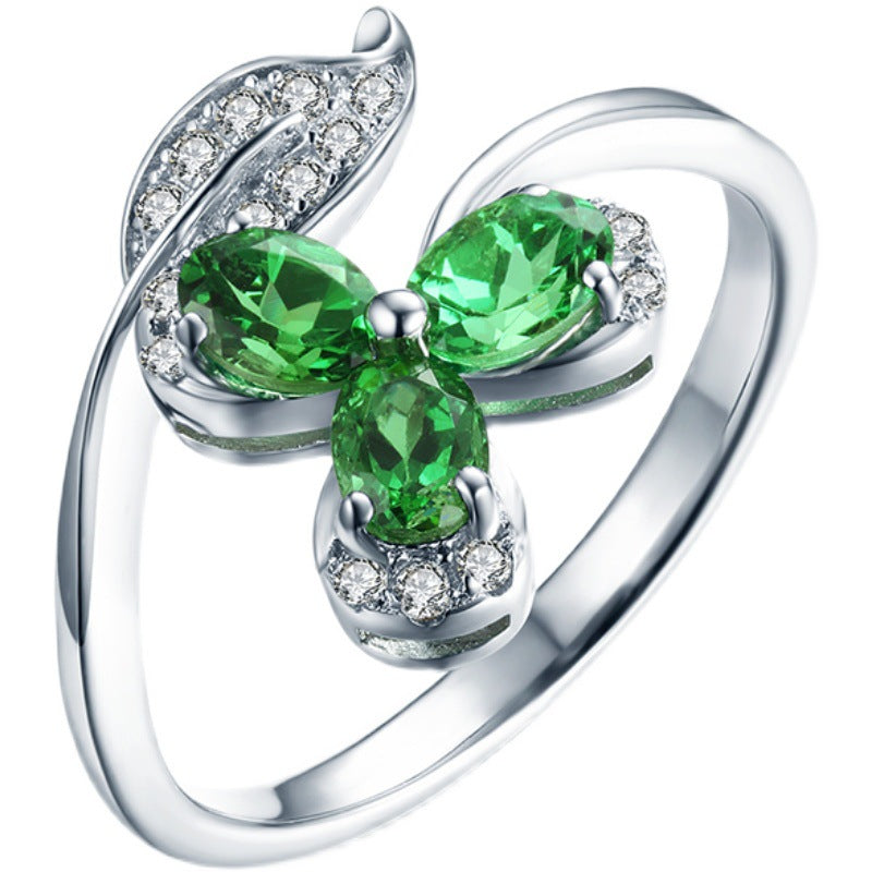 4.5ct Emerald Oval Cut Trefoil Open End Ring - JEWELBUYS