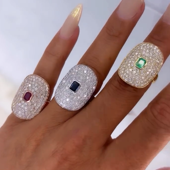 Stylish 3 ctw Octagonal Cut Ruby & Sapphire & Emerald Ring -JEWELBUYS