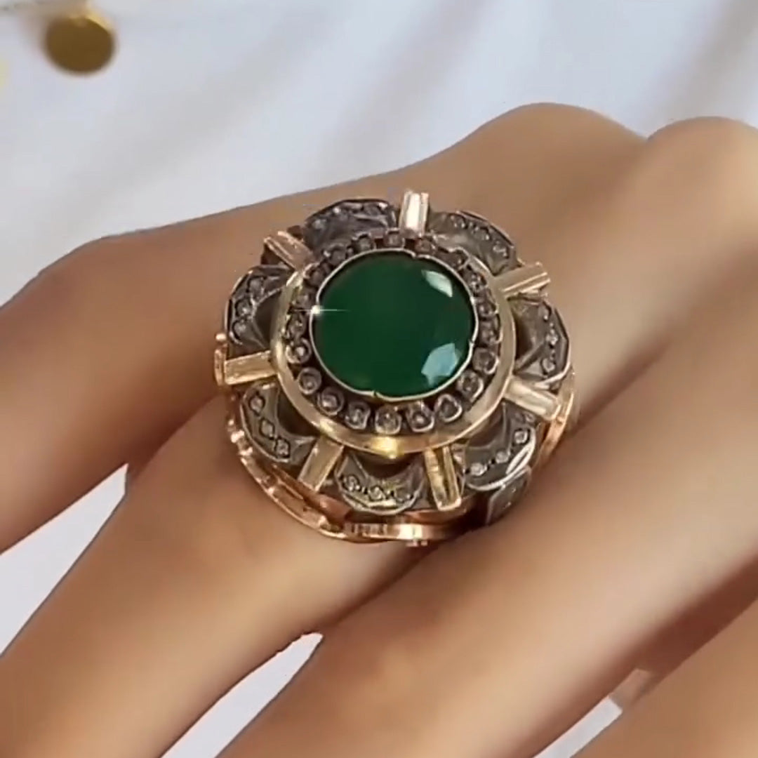 6ctw Vintage Style Round Emerald Luxury Large Ring-JEWELBUYS
