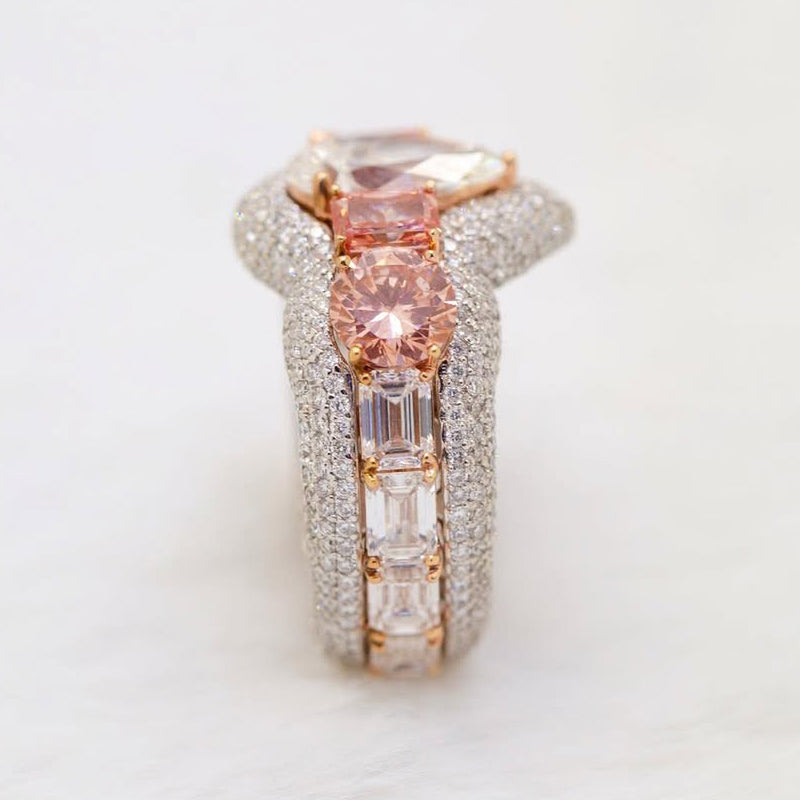 5.0Ctw Multi-Cut White Sapphire and Pink Morganite Ring-JEWELBUYS