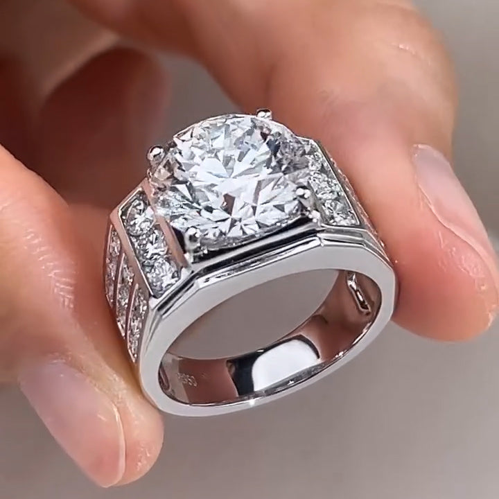 Generous and Handsome 6ctw Round White Sapphire Engagement Ring for Men and Women-JEWELBUYS