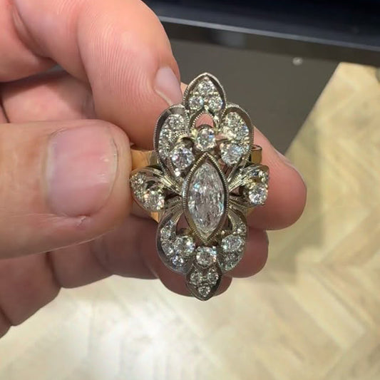 2.12Ctw Vintage marquise-cut Art Deco sapphire engagement ring-JEWELBUYS