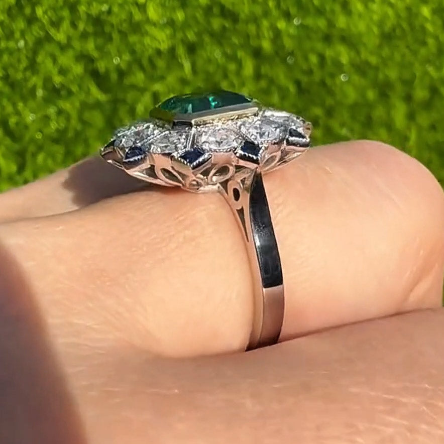 4.93ctw Emerald Cut and Blue Gemstone Art Ring-JEWELBUYS