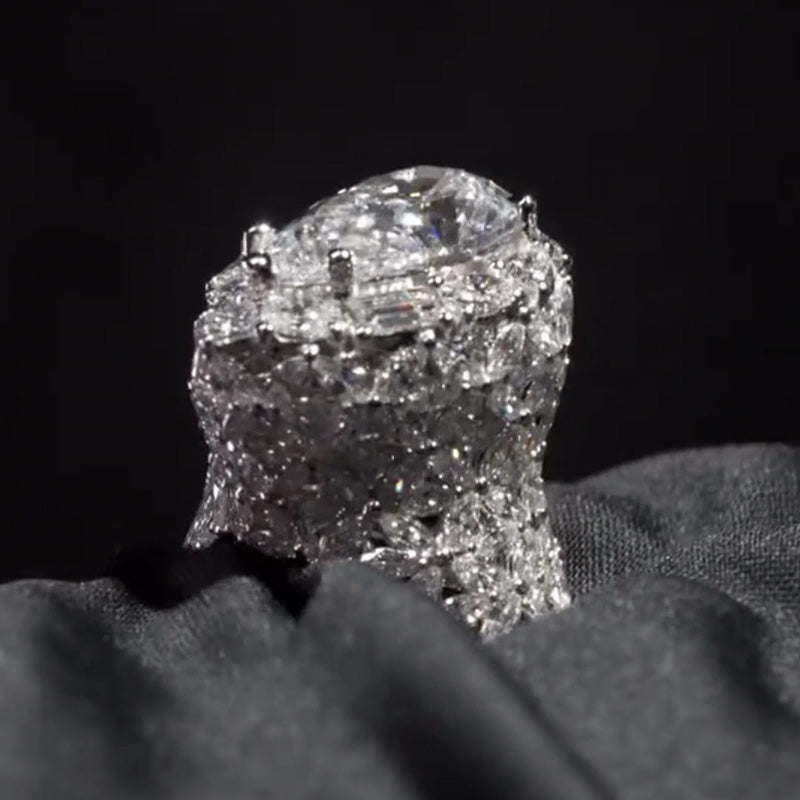 9.8ctw Pear-cut White Sapphire Pave Set Engagement Ring-JEWELBUYS