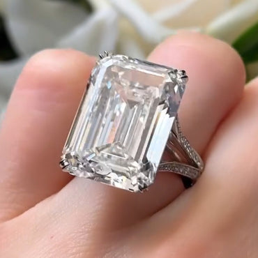 15.0ct Emerald Cut Split Bing White Sapphire Engagement Ring-JEWELBUYS