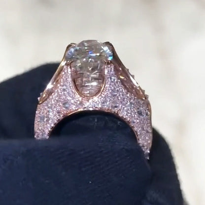 8.0ctw Oval Cut White Sapphire Mosaic Engagement Ring-JEWELBUYS