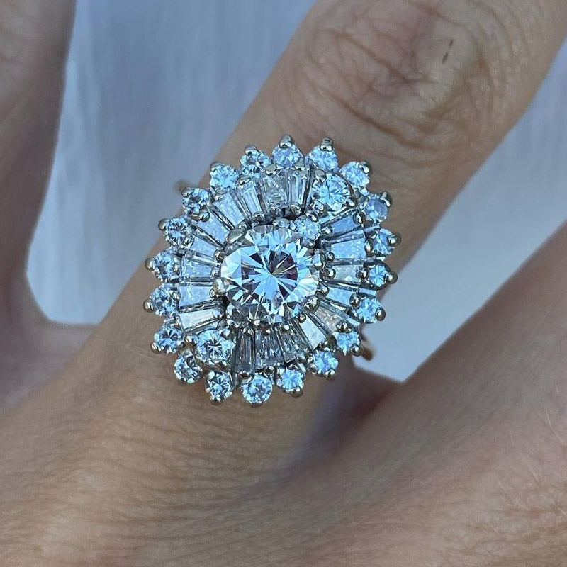 5.48TCW Round Cut & Baguette Cut White Diamond Ballerina Cocktail Ring - JEWELBUYS