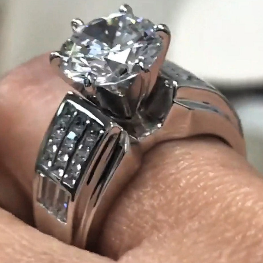 5ctw Round Cut White Sapphire Triple Bands Engagement Ring-JEWELBUYS