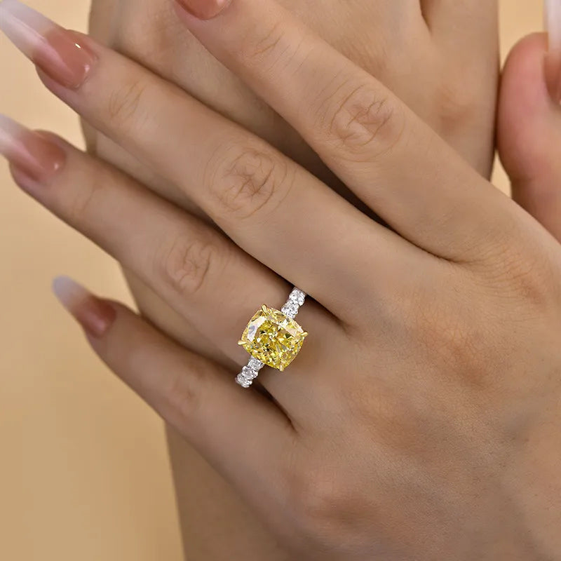 4.5ct Cushion Cut Yellow Sapphire Engagement Ring-JEWELBUYS