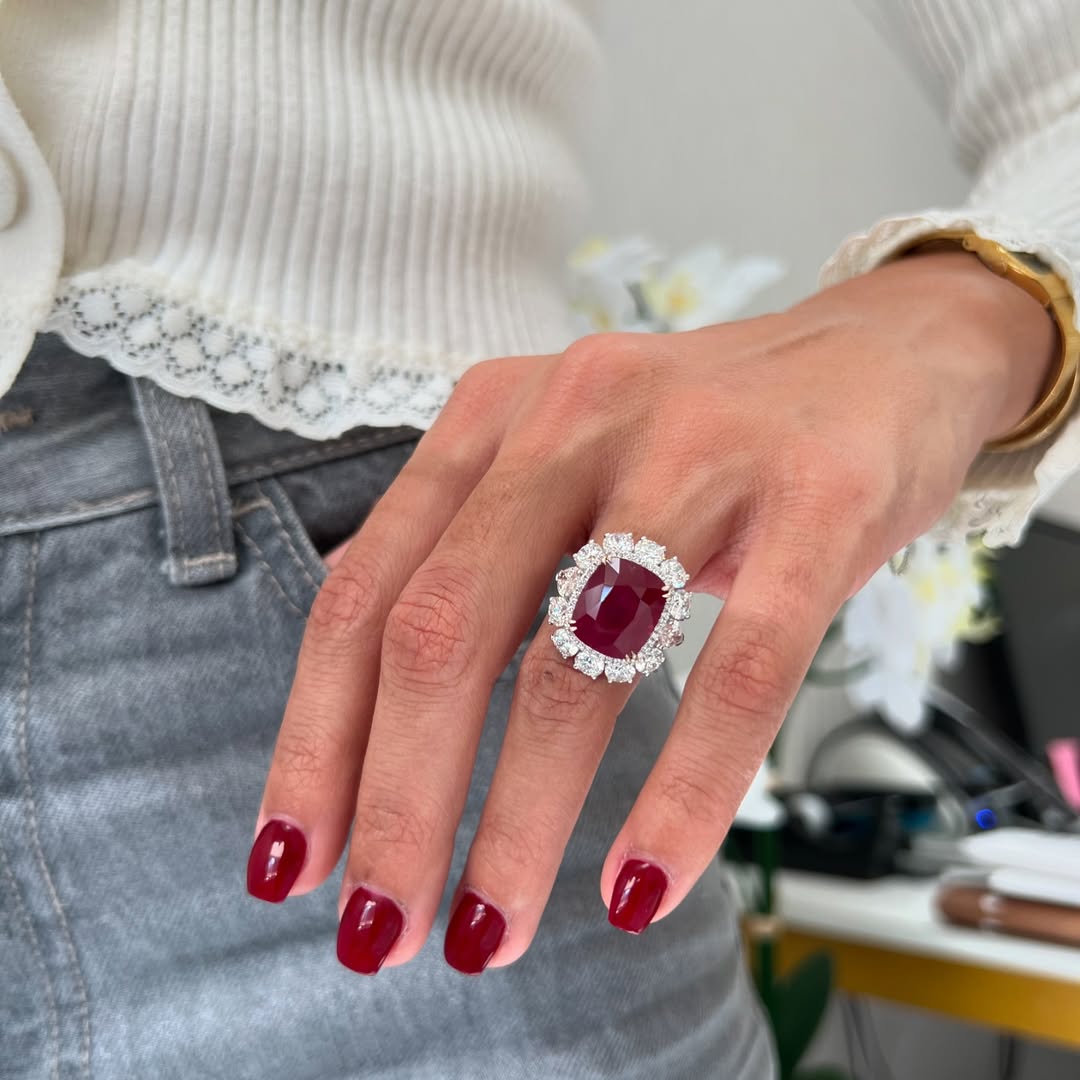 5.0Ctw Cushion-cut ruby and sapphire engagement ring-JEWELBUYS