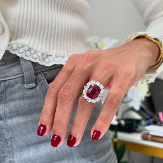 5.0Ctw Cushion-cut ruby and sapphire engagement ring-JEWELBUYS