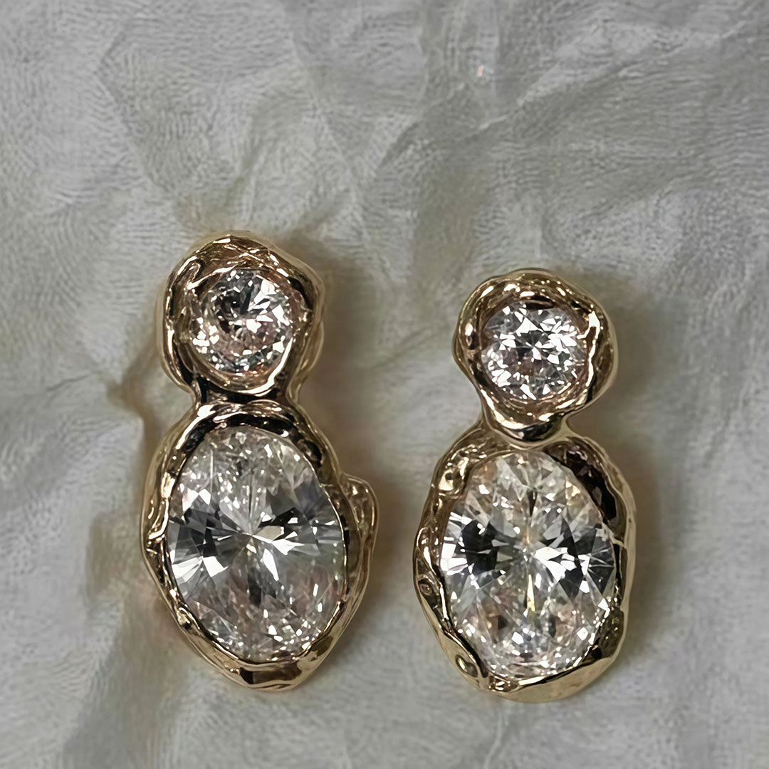 3.0Ctw round and oval-cut white sapphire double earrings-JEWELBUYS