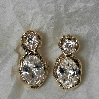 3.0Ctw round and oval-cut white sapphire double earrings-JEWELBUYS