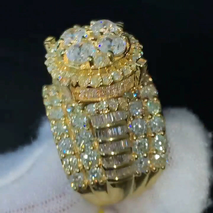 4.2Ctw Round and baguette cut sapphire luxury engagement ring-JEWELBUYS