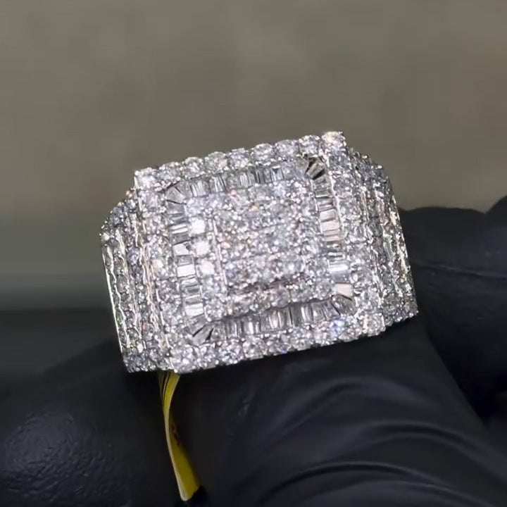3.88Ctw Round and baguette cut men's sapphire ring-JEWELBUYS