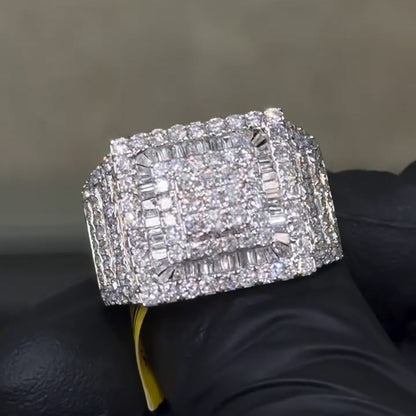 3.88Ctw Round and baguette cut men's sapphire ring-JEWELBUYS