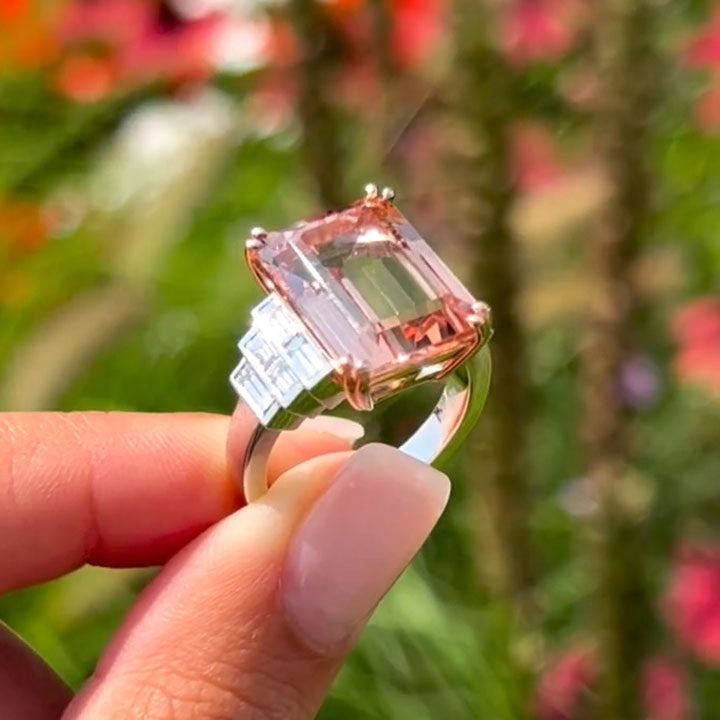 6.0 ctw Pink Morganite Step Engagement Ring - JEWELBUYS