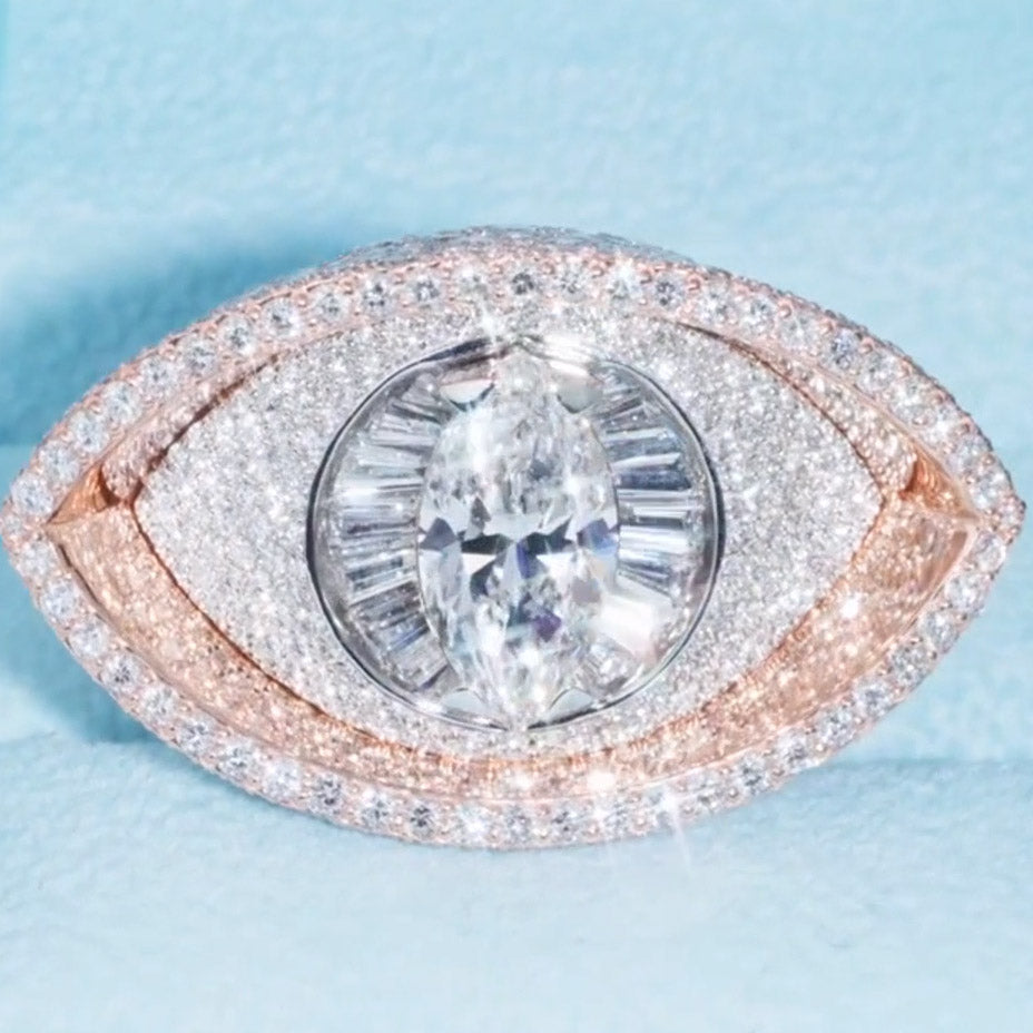 15.0 Ctw Marquise Cut White Sapphire Devil's Eye Full Set Ring-JEWELBUYS