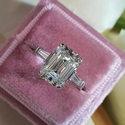 5ct Emerald Cut White Sapphire Three Stone Engagement Ring-JEWELBUYS