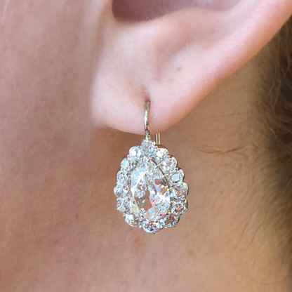 10 ctw Pear Cut White Sapphire Full Drop Earrings - JEWELBUYS