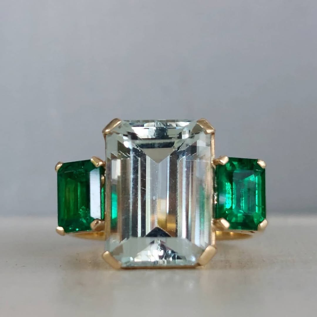 8.0Ctw Emerald-cut Three-stone Vintage Sapphire Ring-JEWELBUYS