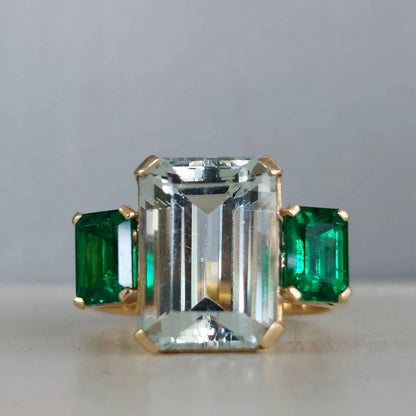 8.0Ctw Emerald-cut Three-stone Vintage Sapphire Ring-JEWELBUYS
