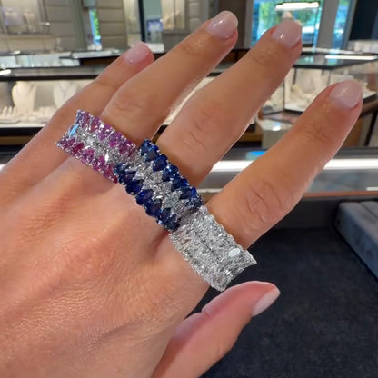 2.3Ctw Pear-shaped marquise-cut seamless ring with three rows of sapphires-JEWELBUYS