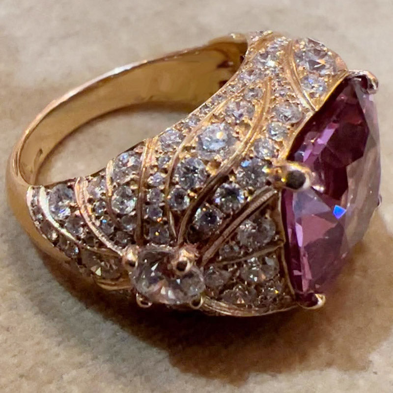 5.7Ctw cushion-cut elegant curve pink morganite ring-JEWELBUYS