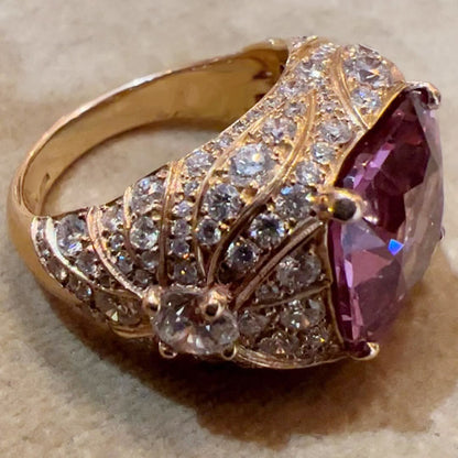 5.7Ctw cushion-cut elegant curve pink morganite ring-JEWELBUYS