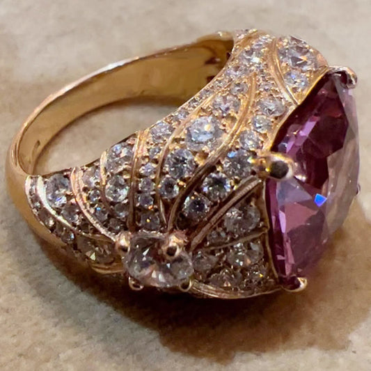 5.7Ctw cushion-cut elegant curve pink morganite ring-JEWELBUYS