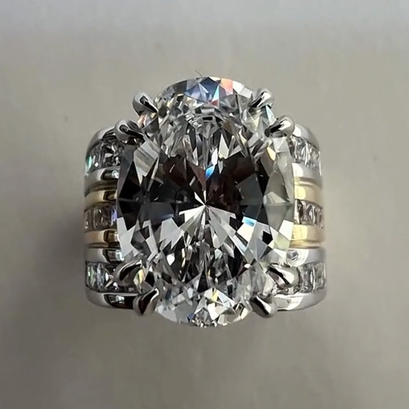8.0ctw Oval Cut Wide Band White Sapphire Engagement Ring-JEWELBUYS