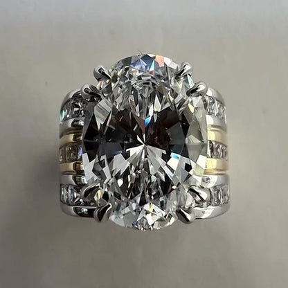8.0ctw Oval Cut Wide Band White Sapphire Engagement Ring-JEWELBUYS