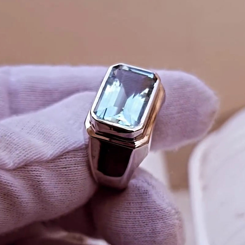 7ctw Emerald Cut Bezel Set Simple Ring -JEWELBUYS