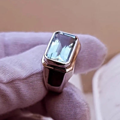 7ctw Emerald Cut Bezel Set Simple Ring -JEWELBUYS