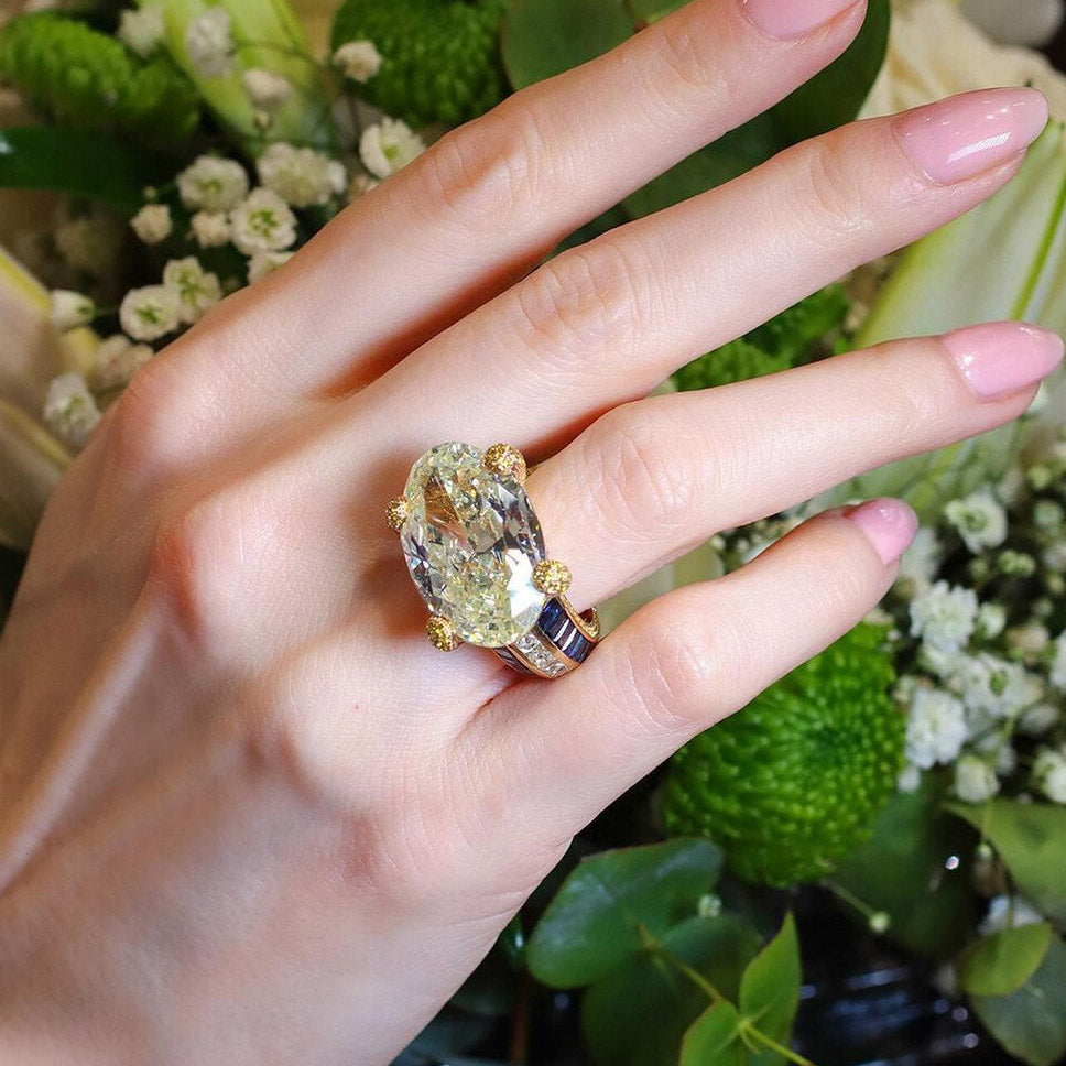 8.0ct Oval Cut Yellow and Blue Stones Ring -JEWELBUYS