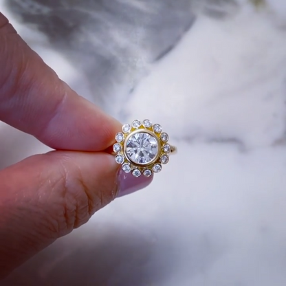 Wildflower Design 6ct Round Cut White Sapphire Women's Engagement Ring in Gold-JEWELBUYS